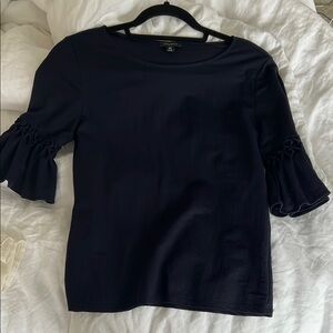 Tahari ASL Blue Bell Sleeve Blouse with Ruffled Detail